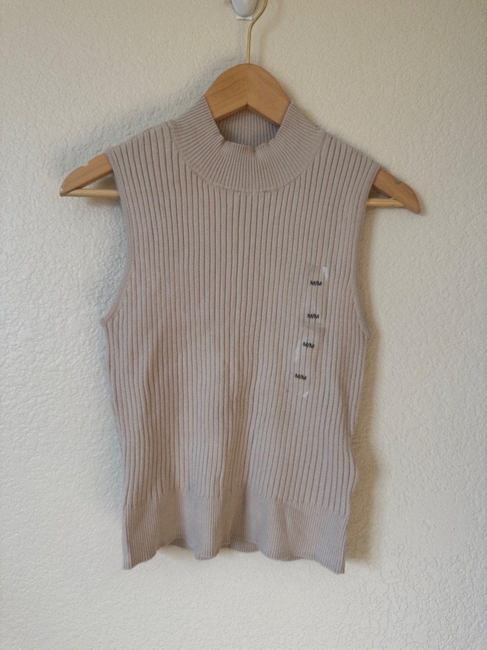 Calvin Klein Jeans Sleeveless Ribbed Tank Top in Light Beige